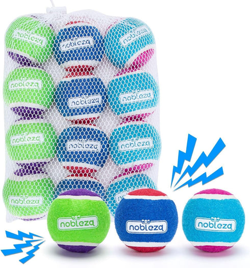 Nobleza 12 Pack Dog Tennis Balls - Durable Bouncy Floatable Squeaky Balls for Fetch & Exercise, 2.5in