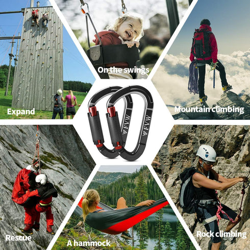 FVW Auto Locking Rock Climbing Carabiner Clips - Professional 25KN Heavy Duty Caribeaners for Rappelling, Swing, Rescue