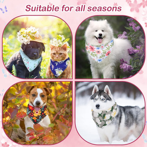 100 Sweetude Pcs Dog Bandanas Bulk Floral Pattern Triangle Scarf Adjustable Washable Bandana Bibs for Small Medium