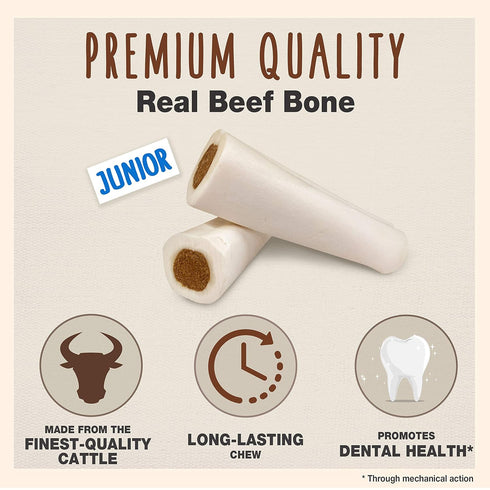 Cadet Junior Stuffed Shin Bones - Highly Digestible, High Protein, Long-Lasting Dog Chew Bone for Aggressive Chewers, Supports Dental Health, - Peanut Butter Flavor, Petite (2 Count)