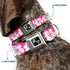 Buckle-Down Hibiscus Dog Collar Bone, Neon Pink/White, 1" Wide - Fits 9-15" Neck - Small