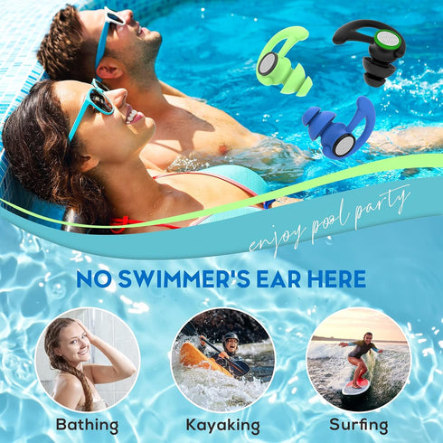 Hearprotek 2 Pairs Ear Plugs for Swimming, Reusable Custom-fit Swim Water Earplugs for Adults, Black