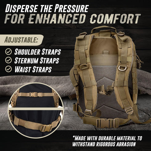 Tru Salute 45L Military Tactical Backpack, Large Army 3 Day Assault Pack Molle Bugout Bag (Tan)