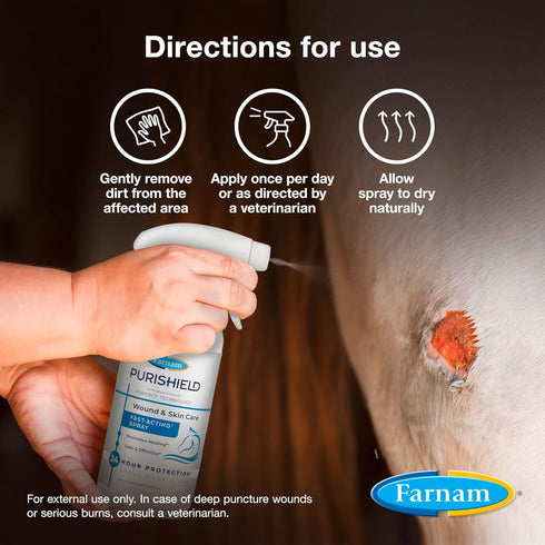 Farnam Purishield Horse Wound Care Spray, Fast-Acting for Horses, Dogs, Cats & Livestock, 24-Hour Protection