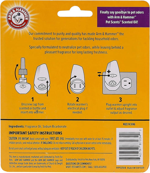 Arm & Hammer For Pets Plug-in Scented Oil Refills in Lavender Fields, 2-Pack Home Deodorizer for Pet Smells