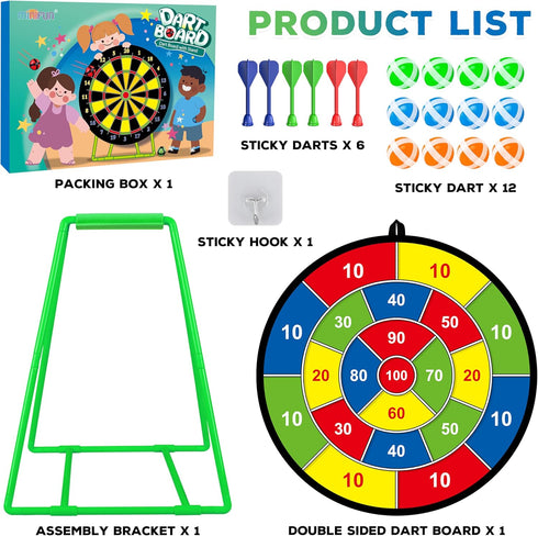 3 4 5 6 7 8 9 10 11 12 Large Dart Board for Kids, Kids Double-Sided Dart Board with Sticky Balls and Darts
