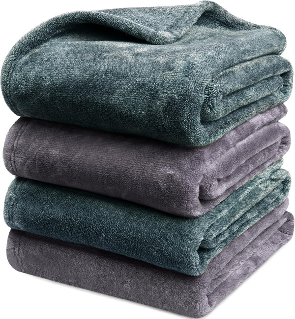 Onarway Dog Blanket Washable: 4 Packs Fluffy Soft Fleece Pet Blankets 40”x28” for Cat Puppy Dogs - Lake Green and Purple