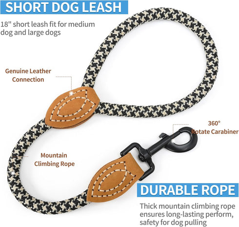 Mile High Life Short Dog Leash, 18 Inch, Heavy Duty Metal Clasp, Genuine Leather Tailored Connection for Large Dogs -