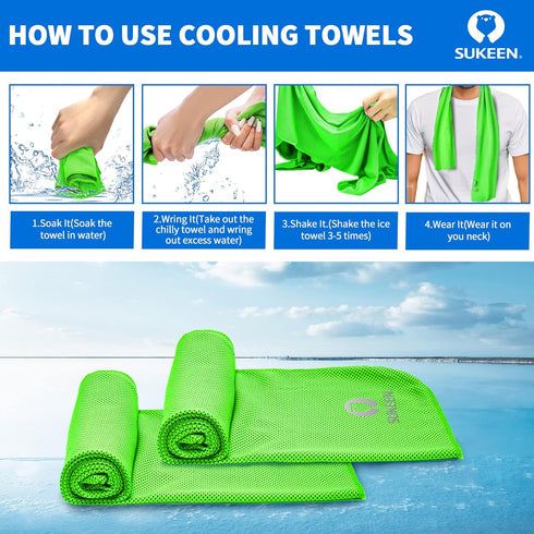Sukeen 4 Pack Cooling Towel (40"x12"), Soft Breathable Ice Towel, Microfiber for Yoga, Sport, Running, Gym, Camping