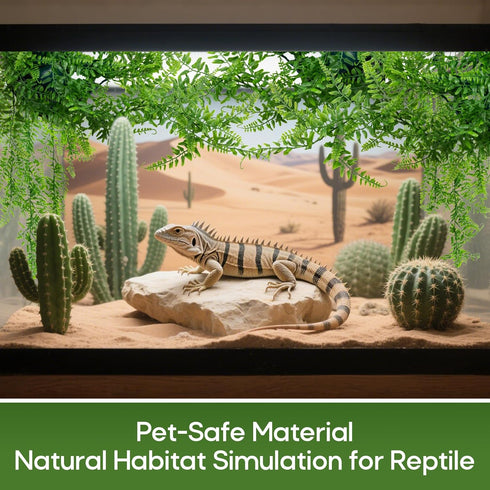 RAINFLOW 2PCS Decor(L30 xW5.1) Reptile Plants for Terrarium - Fake Hanging Terrarium Plants, Artificial Boston Fern