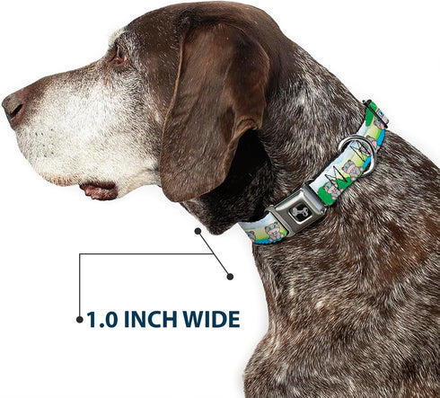 Buckle-Down Hippo Cartoon Dog Collar, Multicolor, 1.5" Wide, Fits 16-23" Neck, Medium