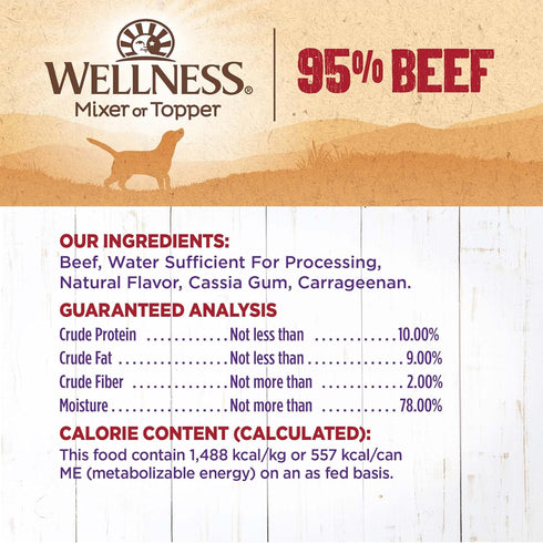 95% 13.2-Ounce (Pack 12) Wellness Beef Natural Wet Grain Free Canned Dog Food, Can