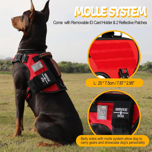 Service Dog Vest - HEYCAHVA Tactical Harness, Full Metal Buckles, Reflective No Pull Vest for Large Medium Dogs (Red, L)