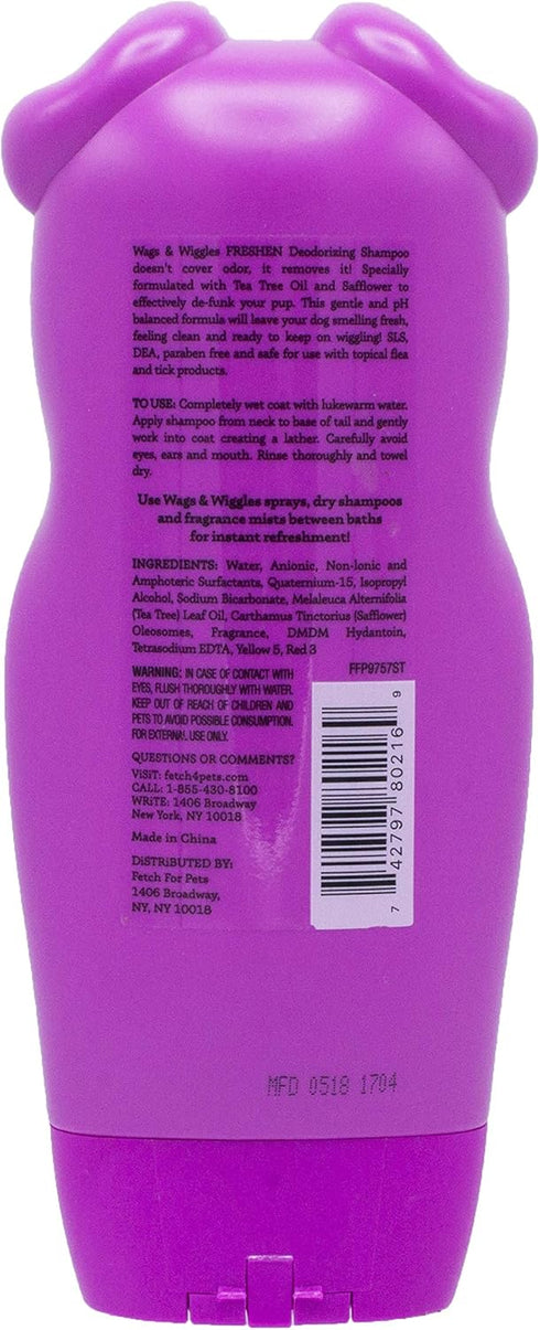 Wags & Wiggles 16 Oz Freshen Deodorizing Dog Shampoo, Very Berry Scent - Odor-Eliminating Dog Shampoo with Tea Tree Oil
