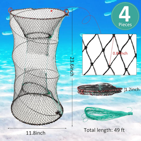 4 Pack 49 12 24 Inch Zopeal Fishing Bait Trap Crab Trap Minnow Trap Crawfish Trap Lobster Trap Crayfish Shrimp Trap Net