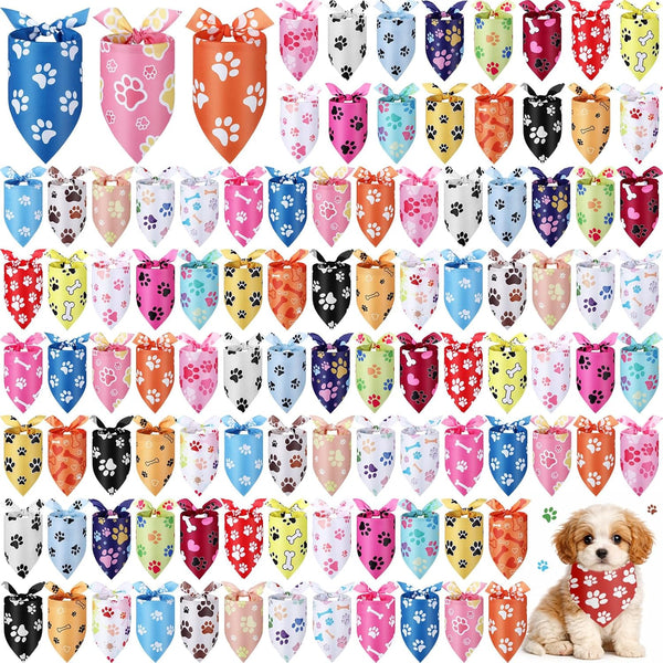 Abbylike 100 Pcs Paw Print Dog Bandanas Bulk Soft Triangle Kerchief Bibs