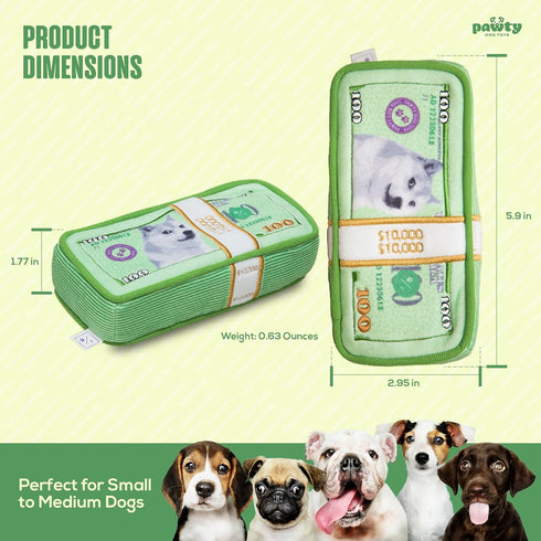 Cash Money Dog Toy - Plush Unique Parody Toy with Squeaker, Funny Birthday Gift for Small Medium Dogs