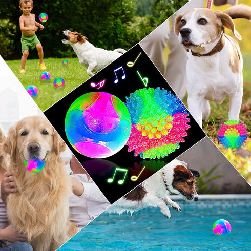 2 Pieces 2.5" Light up LED Dog Toy Ball - Elastic Flashing Glowing Interactive Bounce-Activated Toy for Small Medium