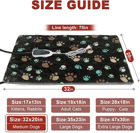 Dog Heating Pad 32x20in, Waterproof Pet Heating Pad with Smart Thermostat, Plush Fabric Cover for Whelping Supplies