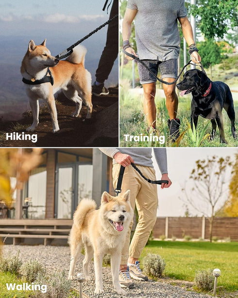 OutdoorMaster Heavy Duty Bungee Dog Leash with Shock Absorption, 2 Padded Handles for Improved Safety - Black, 4 FT
