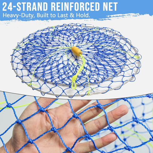 Synceduo 50ft Crab Ring Trap Collapsible Fishing Hoop Net Pots for Crabbing Bait Traps for Blue Crabs Dungeness