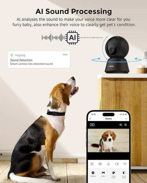 Hugolog 3K 5MP Indoor Pan/Tilt Security Camera with Auto-Focus,Ideal for Baby Monitor/Pet Camera/Home