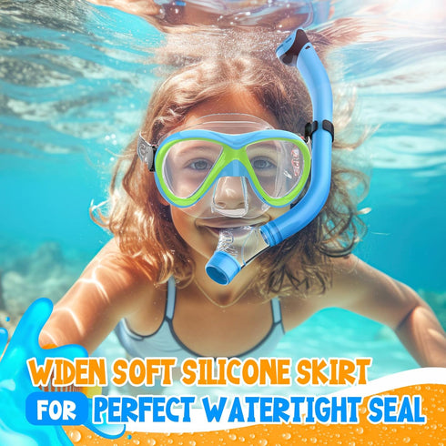 Kids Snorkel Set, Dry Top Snorkeling Gear Combo Set, Diving Snorkel Mask & Swimming Goggles for Youth