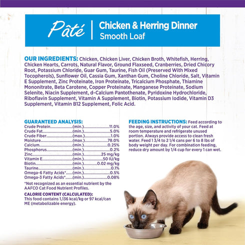 Wellness Complete Health Grain-Free Wet Canned Cat Food, Natural Ingredients, Chicken & Herring, 3 oz (Pack of 24)