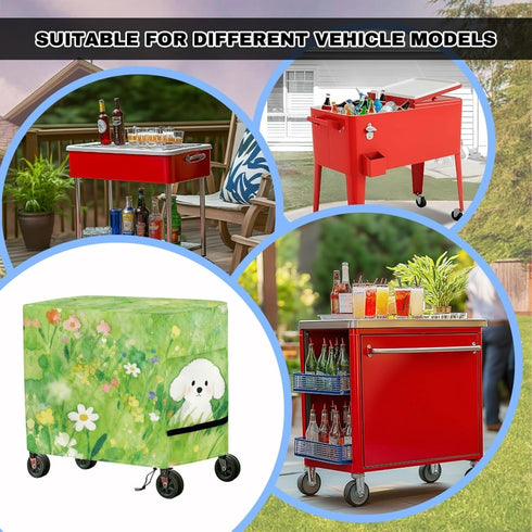Xumfabuy 80-100 Patio Cooler Cover, Outdoor Bar Cart Cover for Quart Rolling Ice Chest Cooler, Grass Print Cart Covers