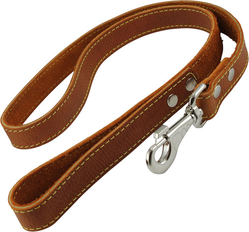 4' Classic Genuine Leather Dog Leash, 1" Wide, Orange for Largest Breeds