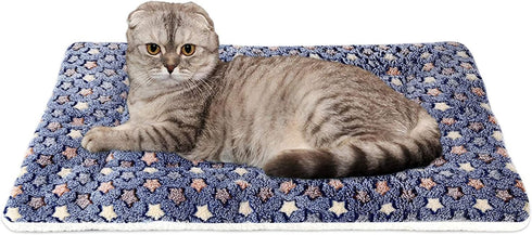FJWYSANGU Pet Blanket, Premium Fluffy Flannel Cushion Soft and Warm Mat for Small Dogs Cats (Blue Stars)