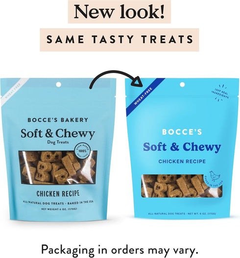 Bocce's Bakery Oven Baked Chicken Recipe Treats for Dogs, Wheat-Free, All-Natural Soft & Chewy Cookies, 6 oz