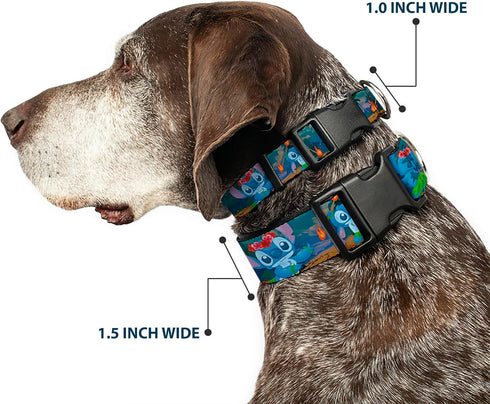 Buckle-Down Plastic Clip Collar - Stitch Hula Dance 5-Poses, 1" Wide, Fits 9-15" Neck, Small