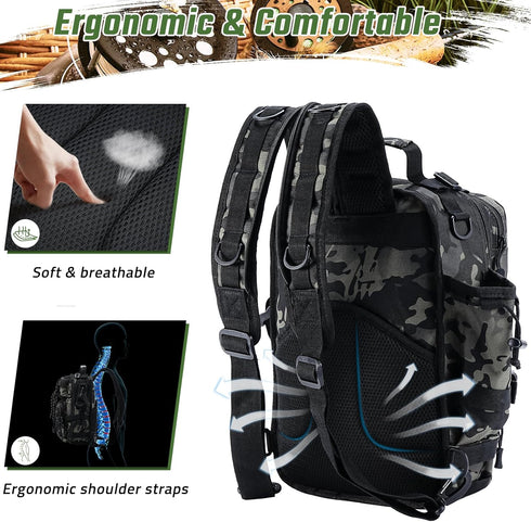 Fishing Tackle Backpack, Military Tactical Sling Bag, Fishing Gear Storage, Molle Assault Pack for Hiking Rucksack
