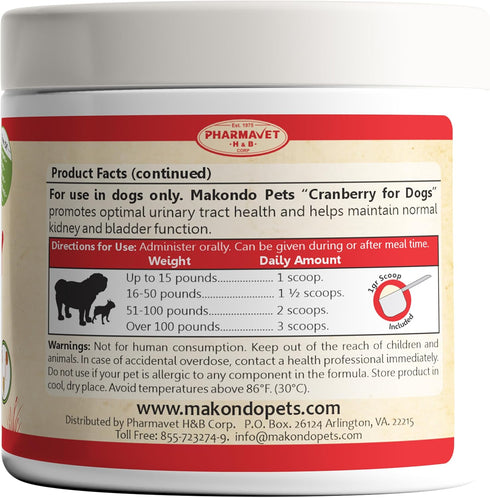 Cranberry Powder for Dogs, Urinary Tract Health, Bladder Support, Bacon Flavor, 100 Scoops