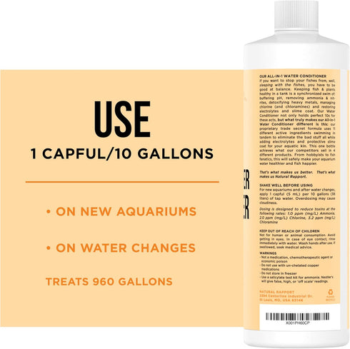 Aquarium Water Conditioner, Detoxifies and Removes Ammonia, Nitrite, Chlorine, Chloramine (16 fl oz.)