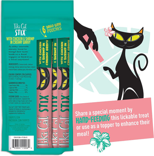 Tiki Cat Stix Wet Treats - Grain Free Lickable Mousse with Chicken & Shrimp in Creamy Gravy, 6 Count (Pack of 1)