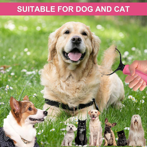 Undercoat Rake for Dogs, 2 Side Brush for Deshedding and Dematting, Professional Grooming Hair Tools for Pets, Pink