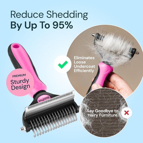 MalsiPree Pet Grooming Brush, 2 in 1 Deshedding Tool & Dematting Rake for Dogs/Cats, Reduces Shedding by 95%