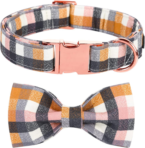Maca Bates Checkered Dog Collar with Grid Bow Plaid Bowtie, Adjustable Breakaway Collars for Small to XL Dogs