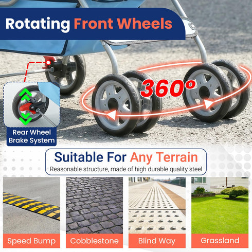 4 04T BestPet Wheels Pet Stroller Cat Dog Cage Stroller Travel Folding Carrier