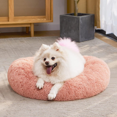 MIXJOY Orthopedic Dog Bed, Ultra Soft Washable Donut Cuddler Round Bed for Dogs and Cats, 20''/23''/30'', Pink (23'')