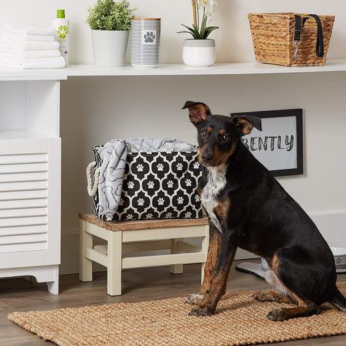 Bone Dry Small Rectangle Pet Storage Collection, Lattice Paw Print, Black