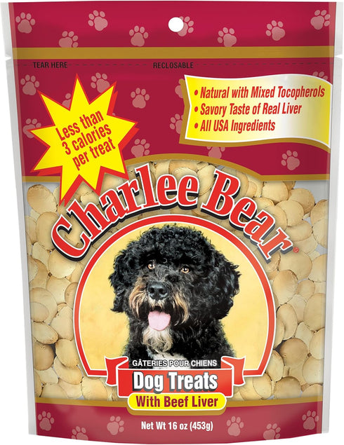 Charlee Bear Original Crunch Beef Liver Dog Treat, 16 oz bag - Natural Training Treats Made in USA