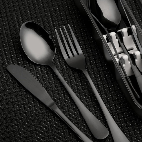 Portable 4pcs Utensils Set with Case, Stainless Steel Reusable Silverware for Lunch, Camping, School, Travel (Grey).