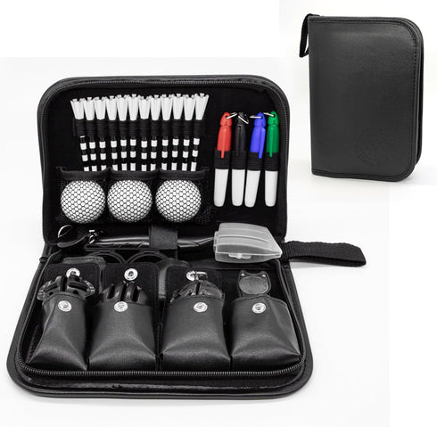 Golf Accessories for Men Women, Gifts with Leather Case, Golf Brush, Balls, Tees, Ball Clamp, Divot Tool