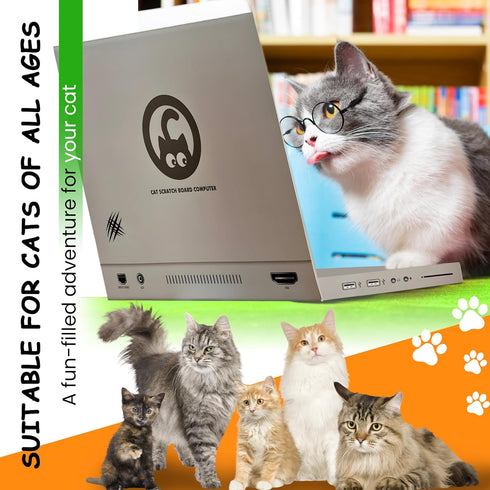 Cardboard Scratching Laptop for Cats - 3-in-1 Durable Corrugated Cat Scratcher with Toy Plush Fluffy Mouse & Bell Ball