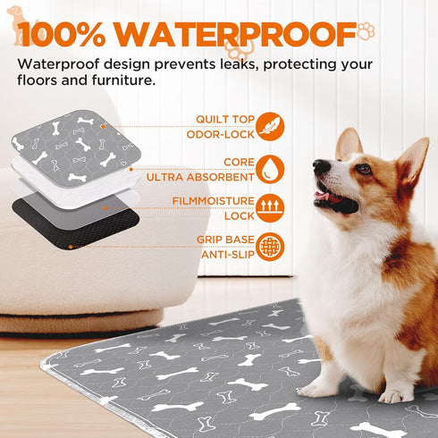 2 Pack (36"x48", Washable Pee Pads for Dogs, Large Reusable Puppy Pads, Non-Slip Waterproof Dog Mats for Floors