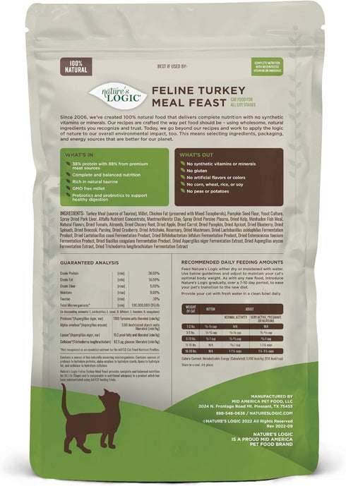 Nature's Logic Turkey Dry Cat Food, 3.3 lb (1 Pack)