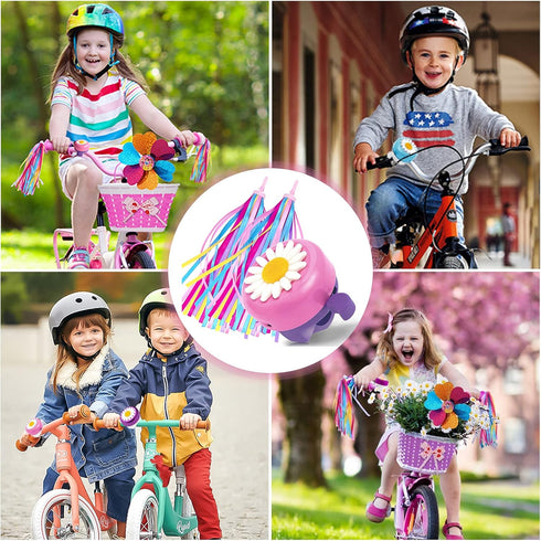 kortes Kids Bike Bell and 2 Pack Streamers, Children's Bike Accessories (Pink, Red, & Blue)